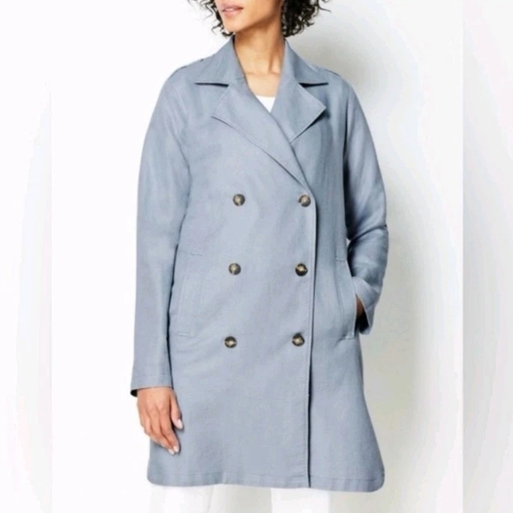 NWT J. Jill Linen Cotton Lightweight Peacoat Blazer Dusty Blue Size 2XL Breeze - Picture 2 of 10